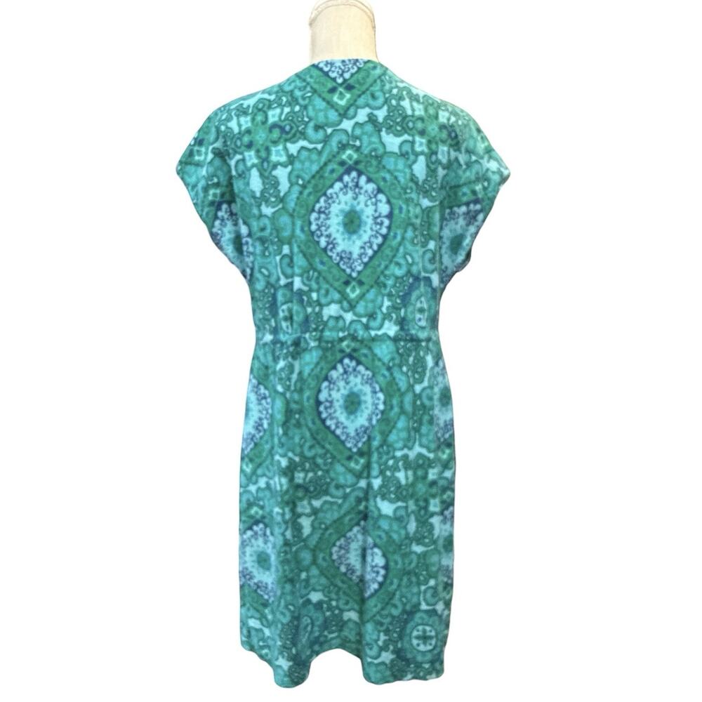 TOMMY BAHAMA Dress Batik Print Knit Green Blue Cap Sleeve Drawstring Waist Large - Picture 6 of 10